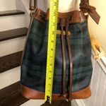 Ralph Lauren Black Watch Plaid LRG Leather Canvas Drawstring Bucket Shoulder Bag Photo 13