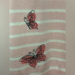 Talbots  Crewneck Sweater Embroidered Butterfly Stripe Size 1X Long Sleeve Pink Photo 5