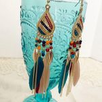 Long Bohemian Feather Chain Earrings Gold Photo 8