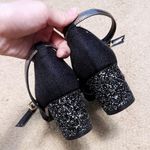 Japanese En Punto Black Shimmery White Pearl Bow Glittery Low Heels Pumps Heels Size undefined Photo 4