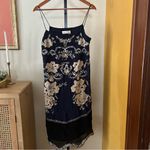 Anthropologie  Allaire Embroidered Slip Dress Sequin Floral Navy Blue Gold Size S Photo 3