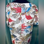 Melissa Paige Blouse SZXL White Popover Split Grommet Sleeve Geo Nature Print Photo 10