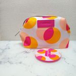 Clinique  Zippered Makeup Bag and Mirror Travel Pink Orange White New Photo 0