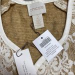 Chico's  Bonded Lace Henrietta Cardigan Jacket Faux Leather Tan White Size 2 Large Photo 1