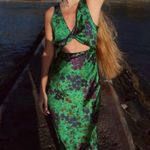 ZARA  maxi floral satin dress wedding evening party Floral Green Cutout Dress Photo 1