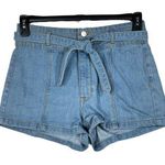 PacSun SZ 29 - 70s Jean Shorts Tie Belt Hi-Rise Zip-Fly Seamed Light Wash Blue Photo 0