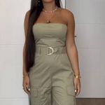 ZARA jumpsuit technical fabric cargo sleeveless wide streight leg light khaki Photo 10