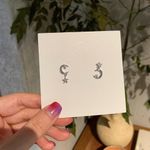 Asymmetry Moon Star Dangle Drop Earrings for Women Silver Photo 2
