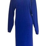 Vtg 80s Blue Beaded Midi Sweater Dress Lambswool/Angora. Small. Bejeweled. EUC. Photo 1
