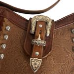MEEKER CO Western Leather Bag Buckskin Lady Gold Silver Details Shoulder VINTAGE Brown Photo 6