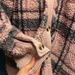 3X the sweatshirt project light pink grey plaid fluffy fleece jacket Photo 2