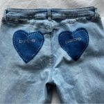 Bebe  Heartbreaker Women's Skinny Jeans Light Wash Blue Heart Rhinestone Size 30 Photo 10