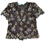 Scala  Women's Black Floral 100% Silk Beaded Blouse Top Size Large Photo 0
