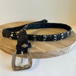 Vintage 90s Black Woven Weaved Genuine Leather Silver Studded Belt Size Large Photo 8