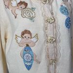 Vintage Cherub Angel Sweater Cardigan Blue Size L Photo 2
