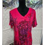 LA CERA Maxi Dress Pink Purple Floral Print V Neck Short Sleeve Rayon Large Photo 3