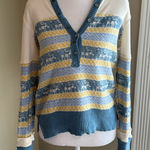 We The Free  winter Striped V-Neck Sweater - Blue and Yellow Photo 0