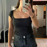 Urban Outfitters  Black ribbed tank top with square neckline and bow detail Photo 0
