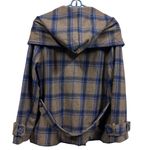 V Los Angeles Wool Blue Gray Plaid Zip Pea Coat Jacket Hooded Double Breasted L Size L Photo 3