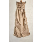Halston Heritage HALSTON Bari Jumpsuit Tan Cargo Pockets Size 8‎ Photo 5