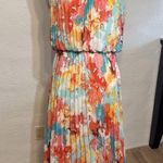MSK Floral Print Pleated Sleeveless Midi Dress Size 14 Size 14P Photo 0