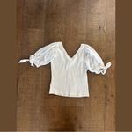 Maeve  anthropologie puff sleeve white v-neck short sleeve top Photo 2