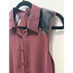 Maroon Sheer And Faux Leather Top Medium Women’s Sleeveless Shirt Blouse Button Red Photo 1
