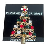 Vintage Lauren Spencer Genuine Crystal Pin Brooch Gold Tone Red Green Clear New Photo 0