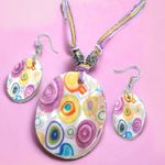 Natural Shell Necklace & Earrings 3pcs Set Colorful‎ Printed Photo 8