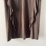 BCBGMAXAZRIA NWOT  ribbed ruffle sides top cap sleeve olive brown v-neck lyocell Photo 3