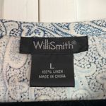 Willi Smith  100% linen blue paisley long sleeve blouse large Photo 2