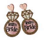 Bridal Party Beaded "Team Bride" Statement Earrings Wedding Pierced Post Pink Photo 0