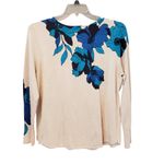 J. Jill Beige Sweater with Blue Floral Design Size L Photo 1
