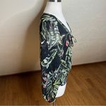 ZARA Black Green Tropical Long Sheer Sleeves Bodysuit Lace Up Medium Photo 4