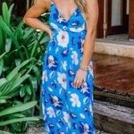 Pink Lily Blue Floral Sea Breeze Maxi Dress Photo 0