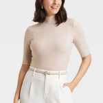 A New Day Women's Elbow Sleeve Mock Turtle Neck Ribbed T-Shirt Photo 0