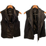 Vince Asymmetric Leather Linen-Blend Vest (M) Photo 4