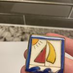 Hand Made Hand Crafted Ceramic Brooch Pin Sailboat Boat Hand Painted Photo 2