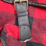 Red Black Buffalo Plaid Backpack Flannel Faux Leather Trim Buckle Closure (flaw) Photo 6