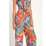 Lulus Jumpsuit Extra Small Luxe Luau Orange Tropical Floral NWT Strapless Beach Photo 0