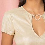 Revolve Superdown Kristin Crop Top Gold Crystal Heart Cutout Size XS Gold Wire Photo 11