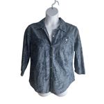 Karen Scott  Women Large Button Down Floral Blue‎ Denim Shirt Casual MomCore Photo 1
