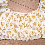 Altar'd State 🆕 Altar'd‎ State Top Large L Yellow Floral Puff Sleeve Crop Shirt Boho Hippie Photo 2