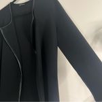 J. McLaughlin Black Open Front Cardigan Faux Leather Trim Sweater Coat M Photo 4