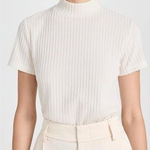 Vince Short Sleeve Cotton Blend Ribbed Mock Neck Sweater Ivory Size S ($148) Photo 0