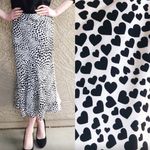 Rachel Zoe black and white heart leopard print satin maxi skirt size large Photo 1