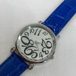 FMD women quartz analog watch silver tone 37mm round blue leather band running Photo 1