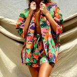 Stone Fox Swim Zenni 100% Linen Shirt Stained Glass Print XS/S Photo 3