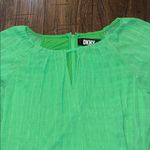 DKNY Green Metallic Check Keyhole Balloon Sleeve Belted Dress Size Small Fairy Photo 2