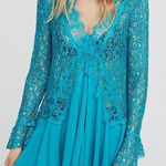 Free People NWT Tell Tale Ocean Blue Lace Tunic Top Dress XS Photo 0
